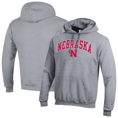  Nebraska Huskers Champion Arched Logo Fleece Pullover Hoodie - Heather Gray
